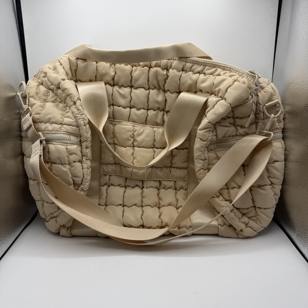UrbanFit By Urban Expressions Quilted Duffel Bag Beige Puffer Weekender Shoulder
